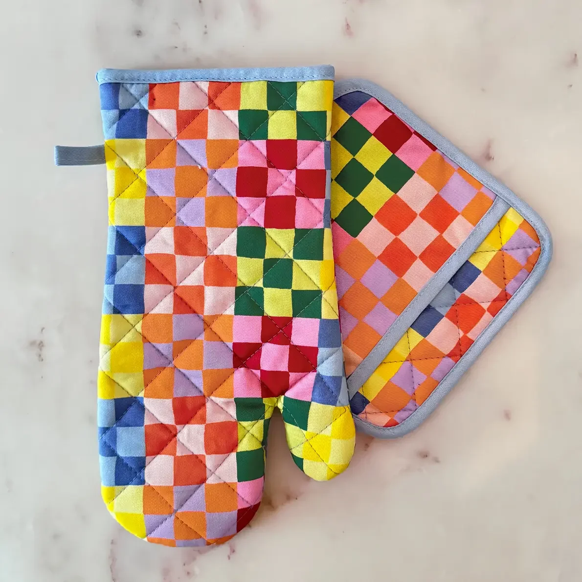 Cotton Oven Mitt + Pot Holder Set | Rainbow Check