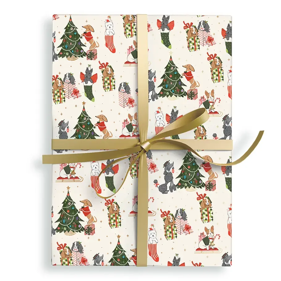 Merry Dogs Metallic Gift Wrap