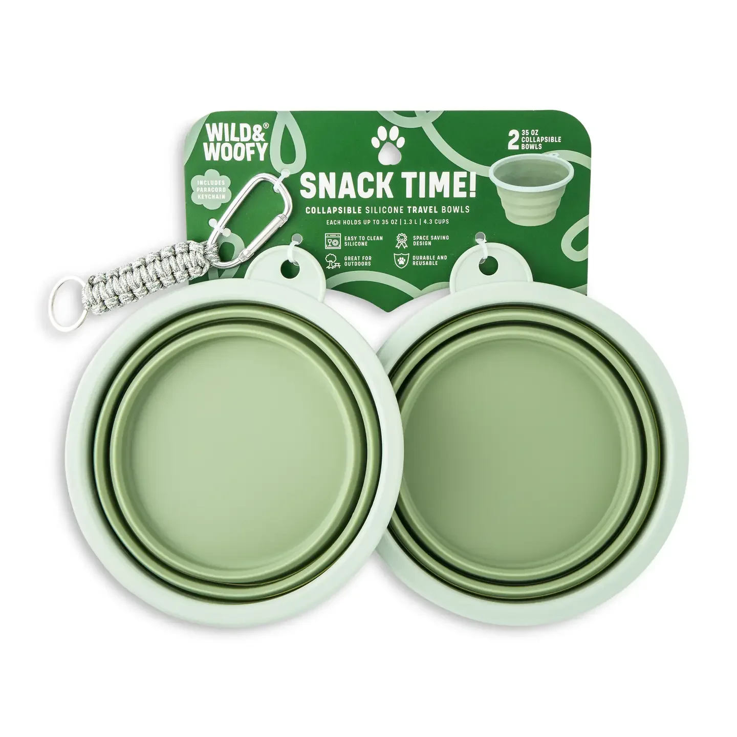 2 Pack 35oz Collapsible Bowls w/ Paracord Keychain
