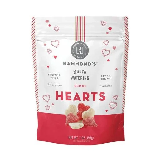 Gummi Candy - Red & White Hearts (7 oz. Resealable Bag)