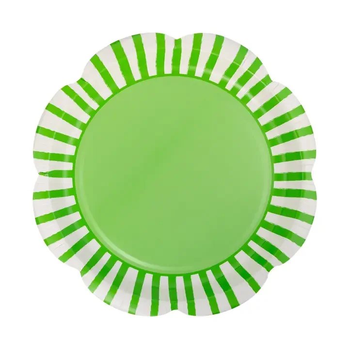 Green Striped Scallop Plate Set (8 Count)
