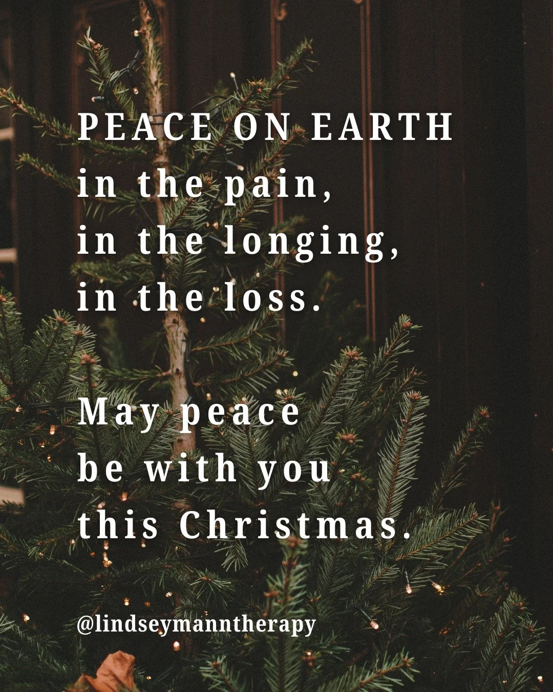 Peace on earth
in the pain,
in the longing,
in the loss.

✨May peace
be with you
this Christmas.✨

#lindseymanntherapy #christmas2025 #MOMentalHealth #griefwork #chronicillness