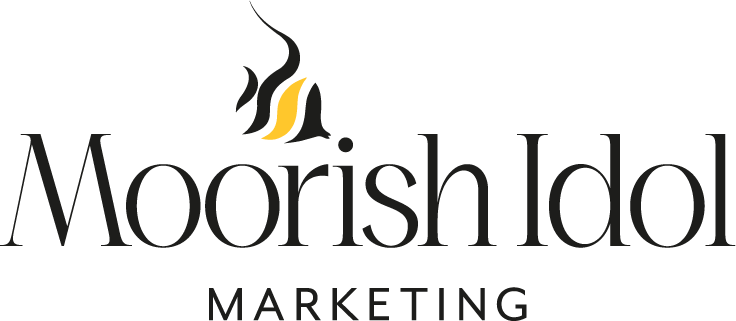 Moorish Idol Marketing logo. Plain black text with the Moorish Idol eating the dot of the 'i'