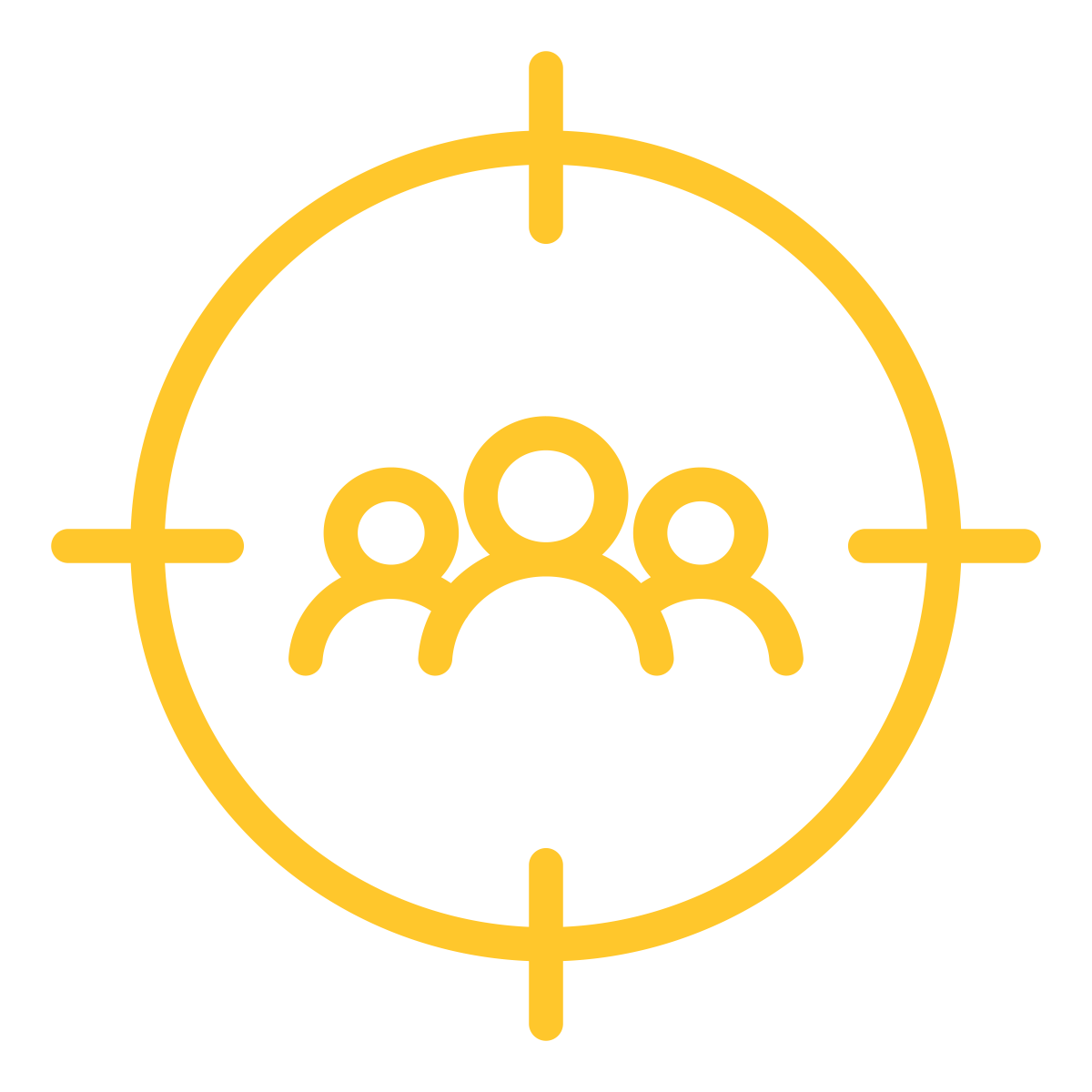 Icon of a group of three people inside a yellow target 