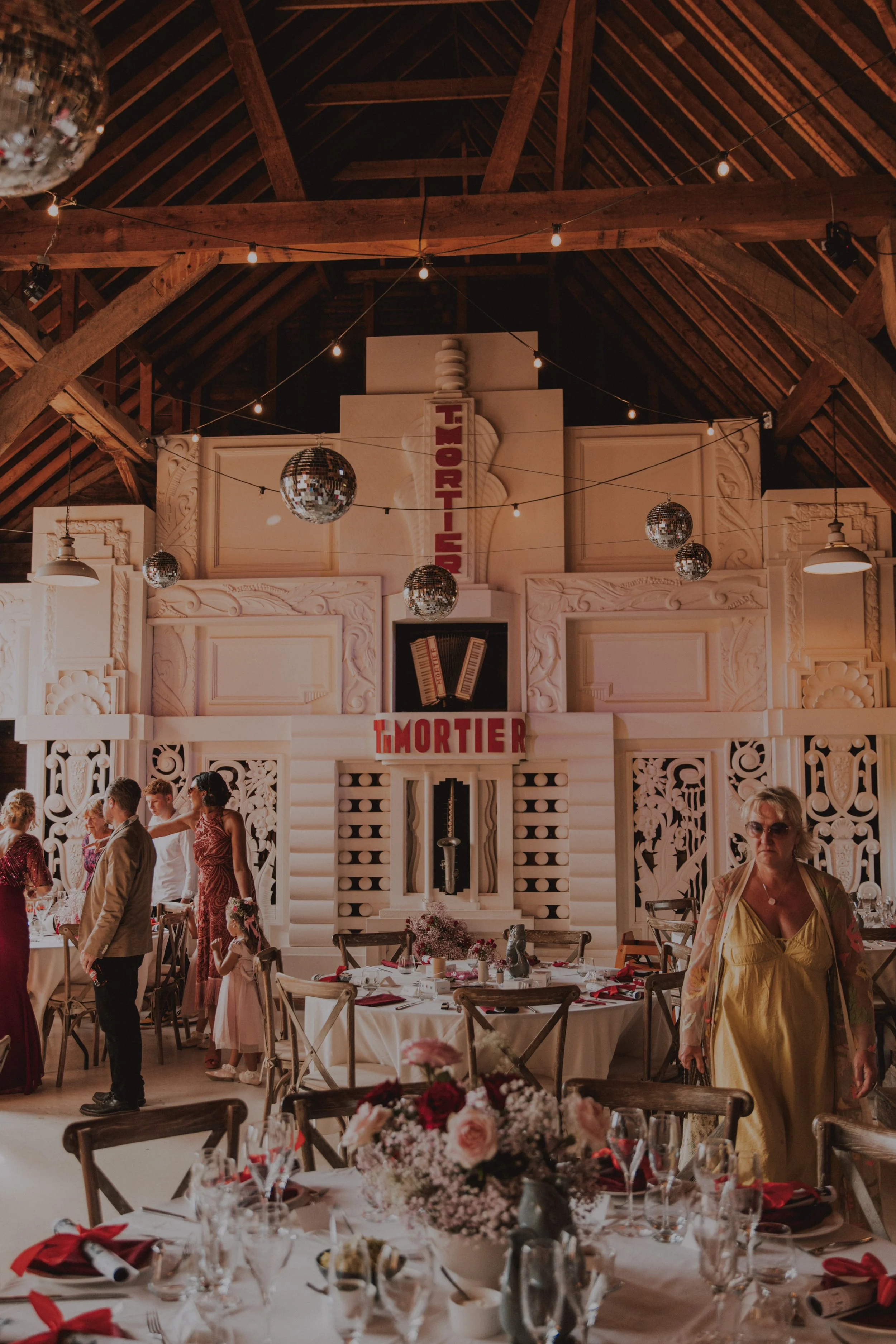 Wedding Dinning Room, Pink & decorated with disco balls