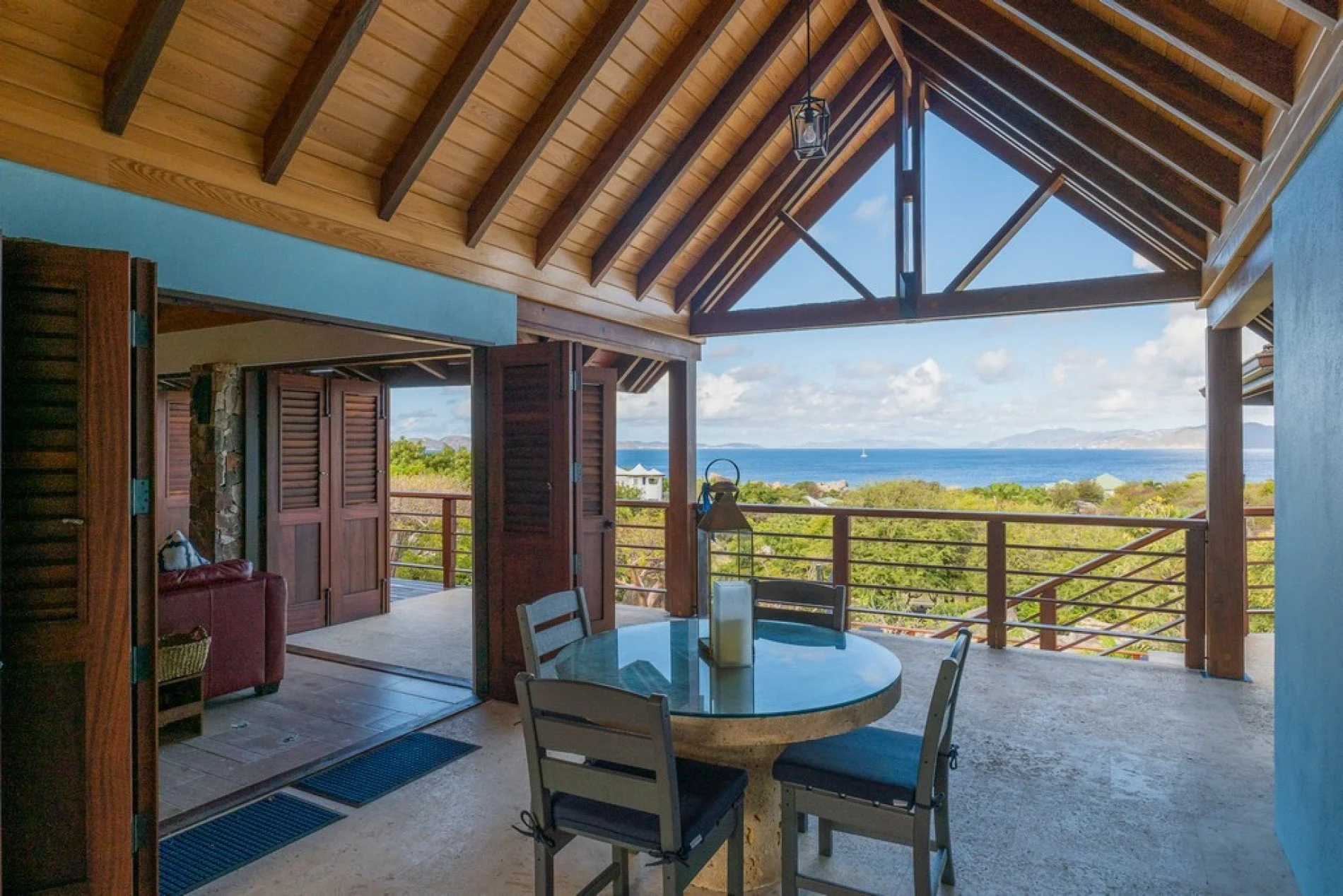 Open kitchen and living room at Eden Waters Villa in Little Trunk Bay