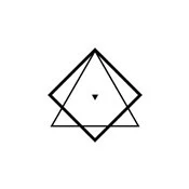 Minimalist geometric line drawing of a diamond shape with a small triangle inside and overlapping squares.