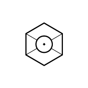 Line drawing of a hexagonal nut with an inner circular hole and additional details around the opening.
