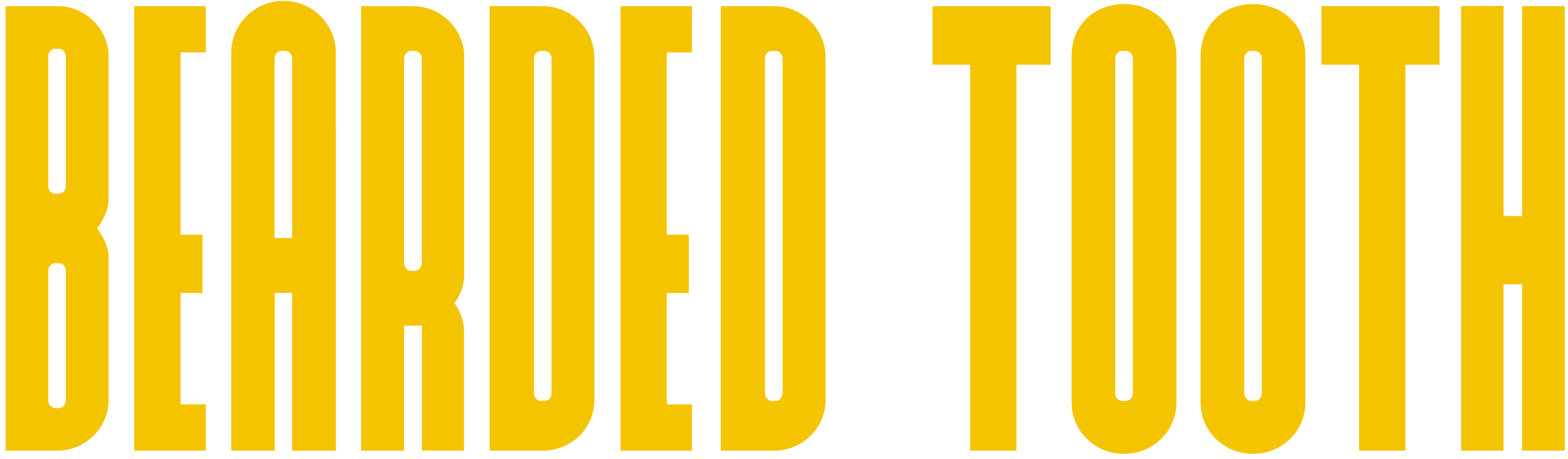 Bold yellow letters spelling 'BEARDED TOOTH' on a black background.