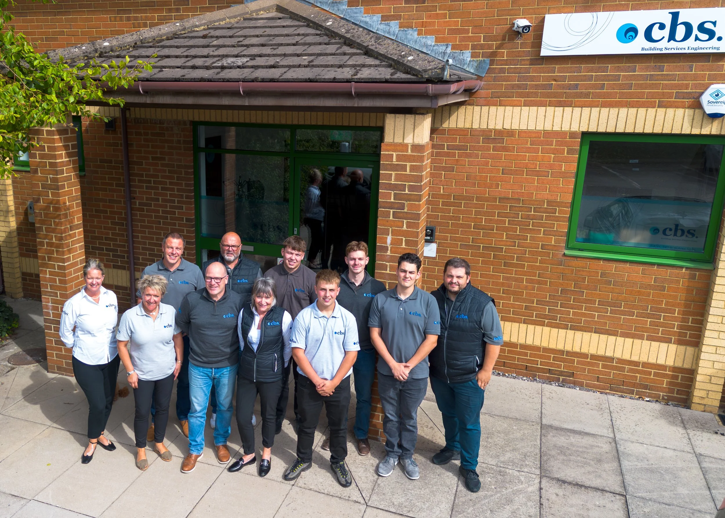 The CBS Engineering team outside the company office at Oaklands Business Park in Yate, Bristol.