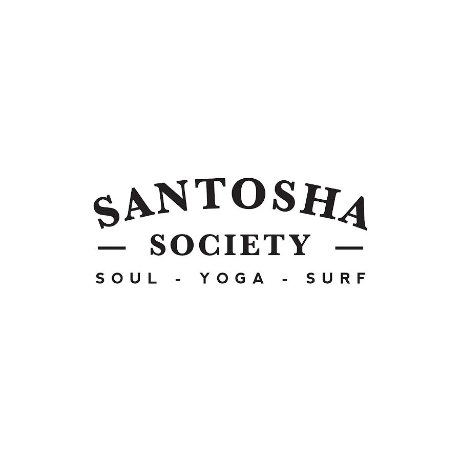 Logo for Santosha Society featuring the words 'Soul - Yoga - Surf' beneath the name.