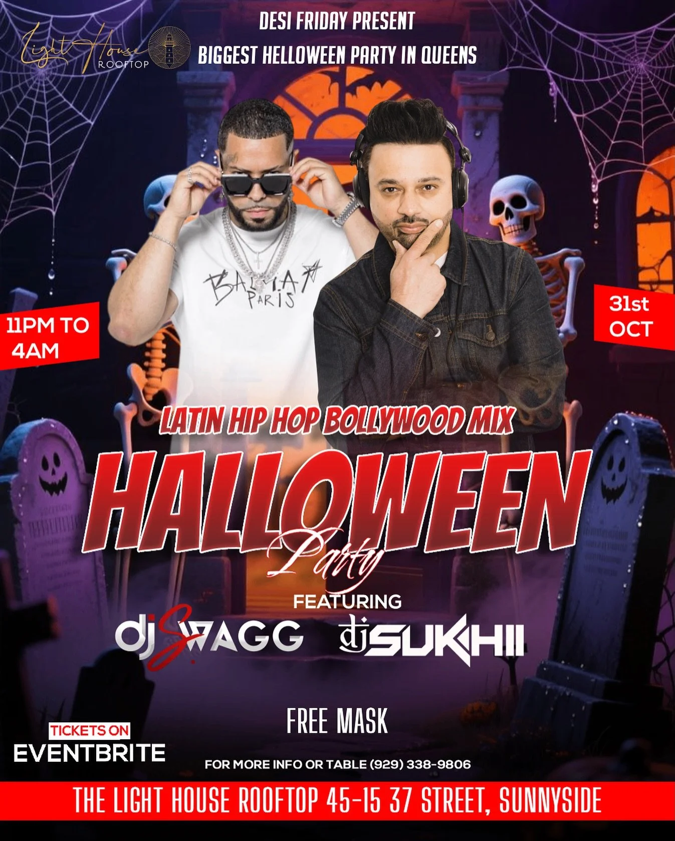 @deshi_friday_nyc This Halloween, the rooftop awakens...
Come if you dare &mdash; beauty and beats lie beyond.
Desi Friday NYC presents the BIGGEST Halloween party
in Queens -
&bull; Rooftop vibes | fd Latin &bull; Hip-Hop &bull; Bollywood With DJ Sw
