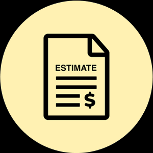 Icon of a document titled 'Estimate' with text lines and a dollar sign.