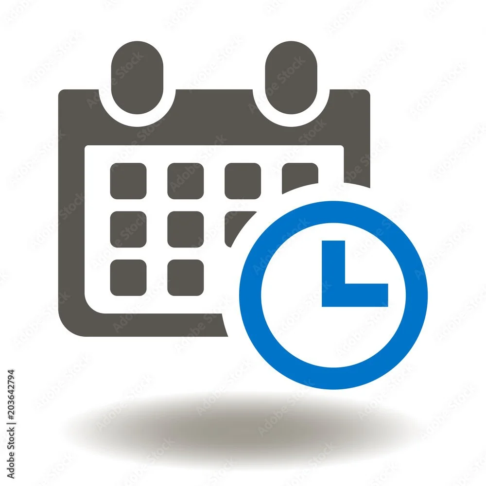A calendar icon with a clock overlay.