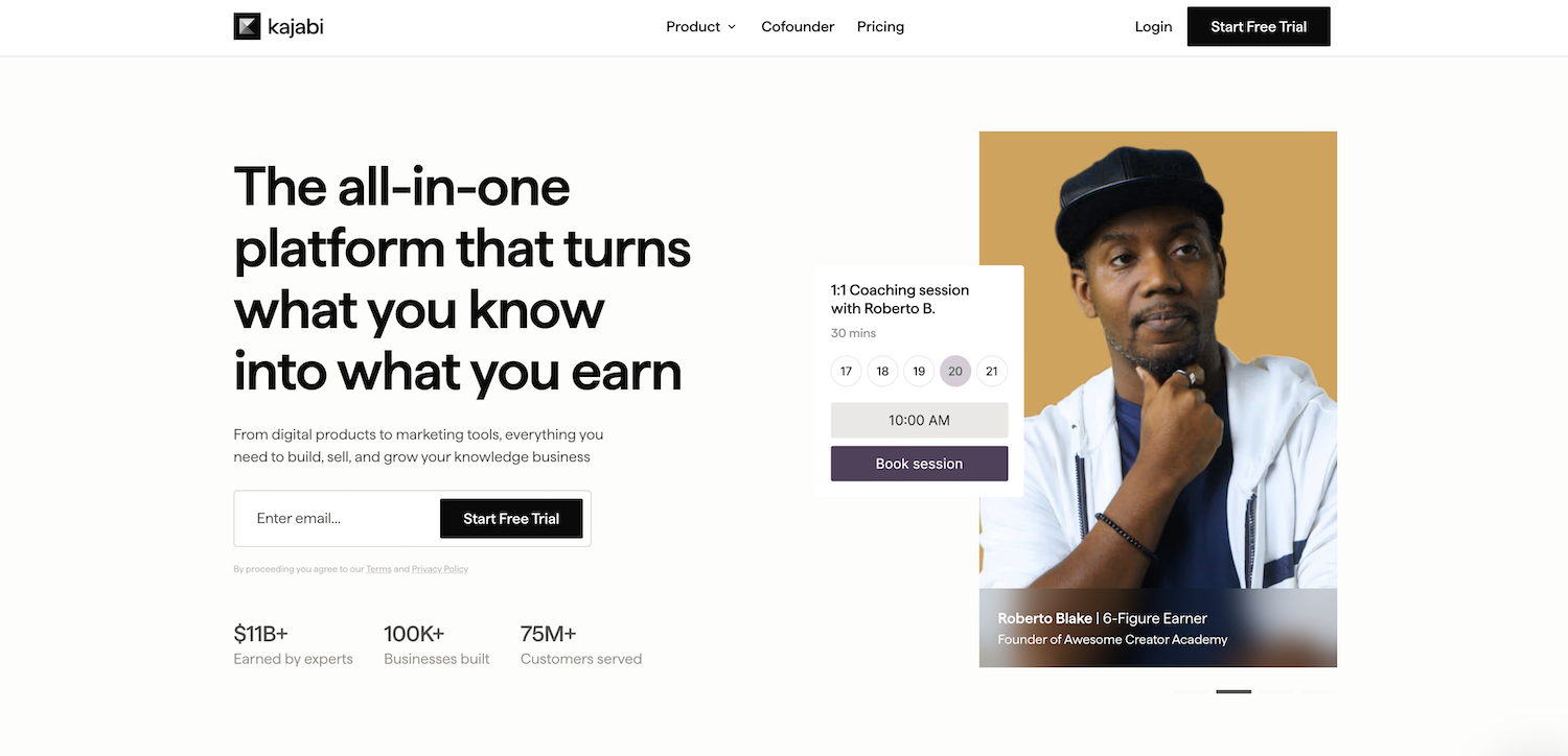 Kajabi's landing page