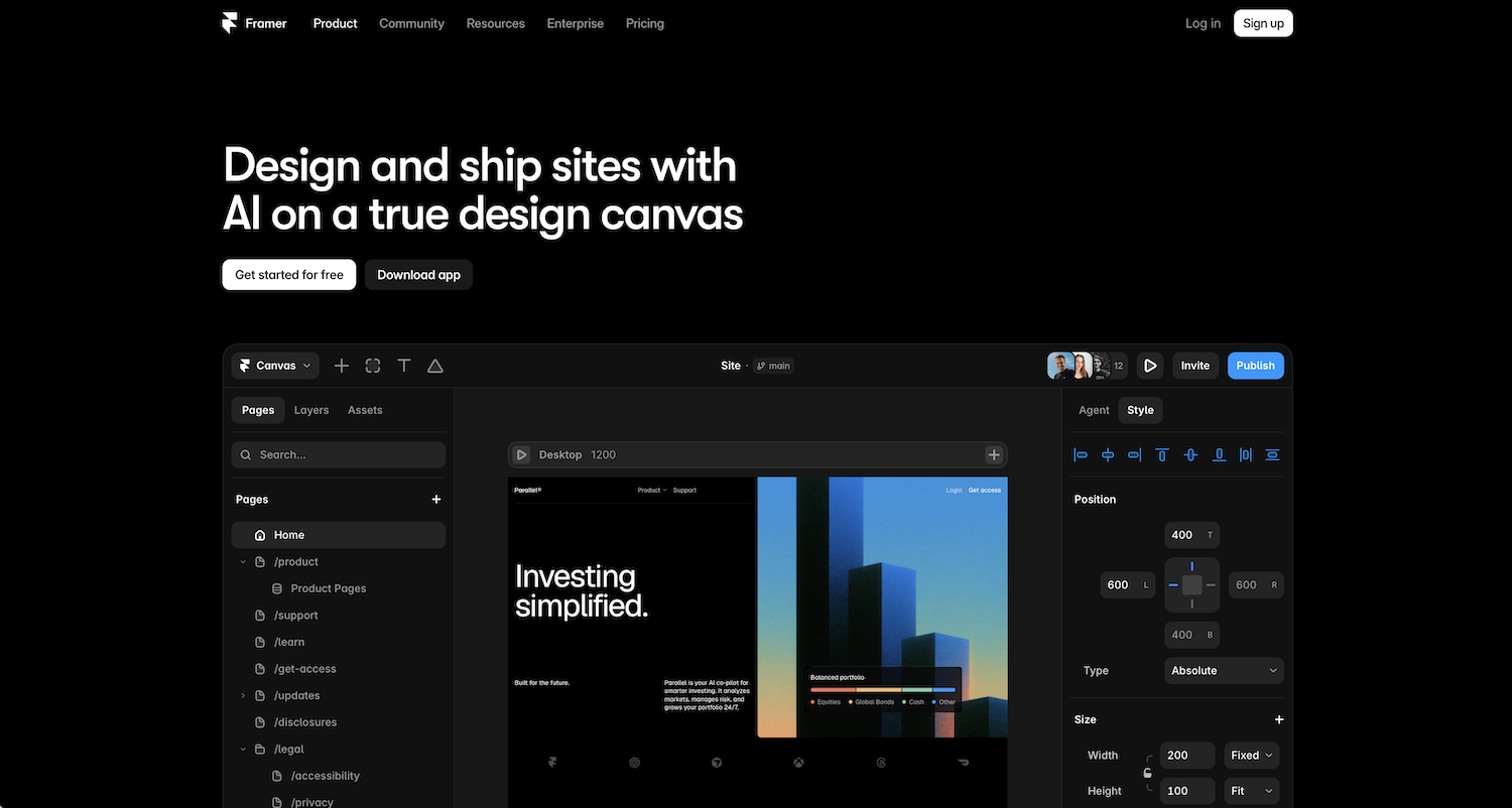 Framer's landing page