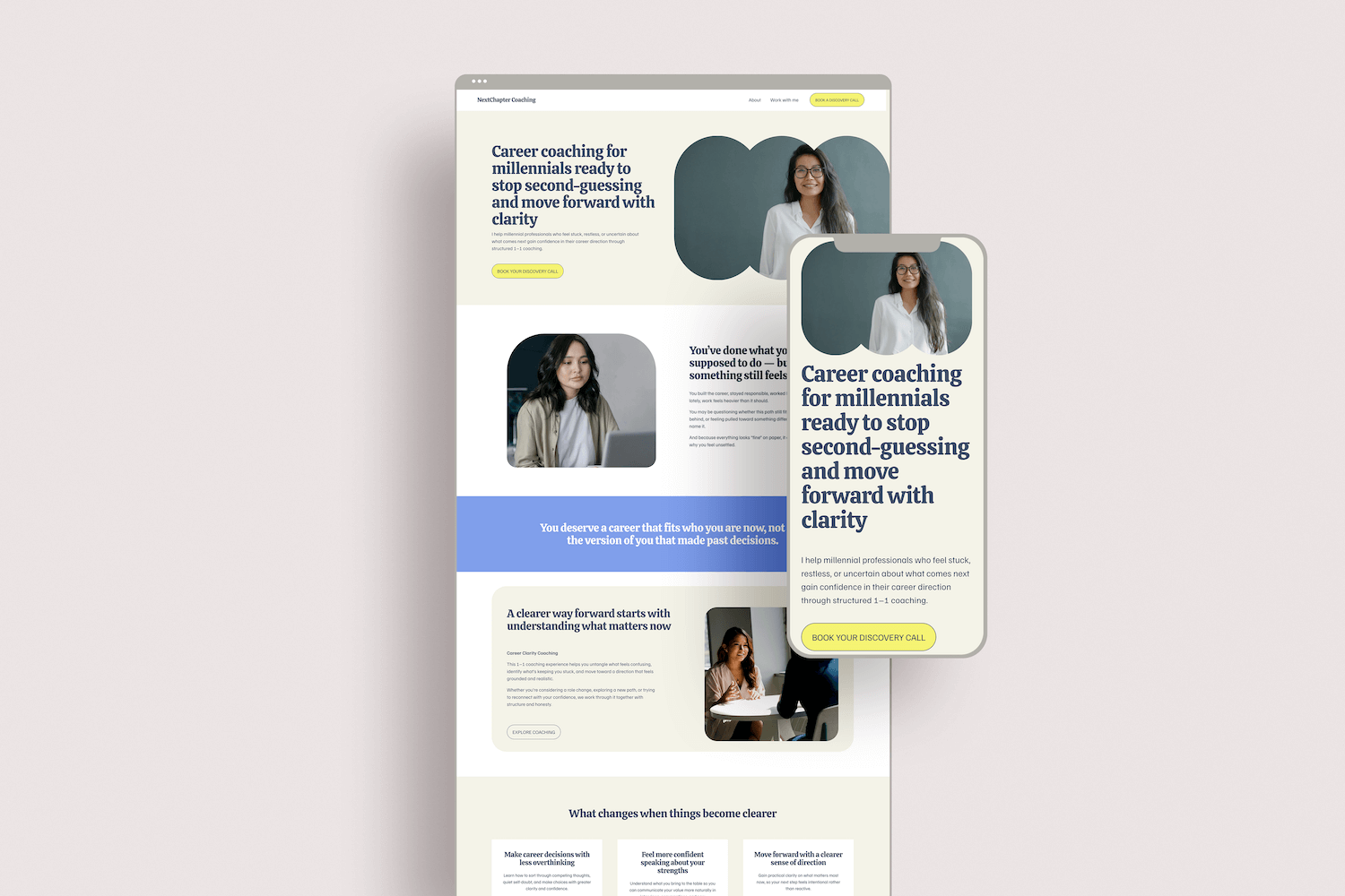 A full page website for a career coach