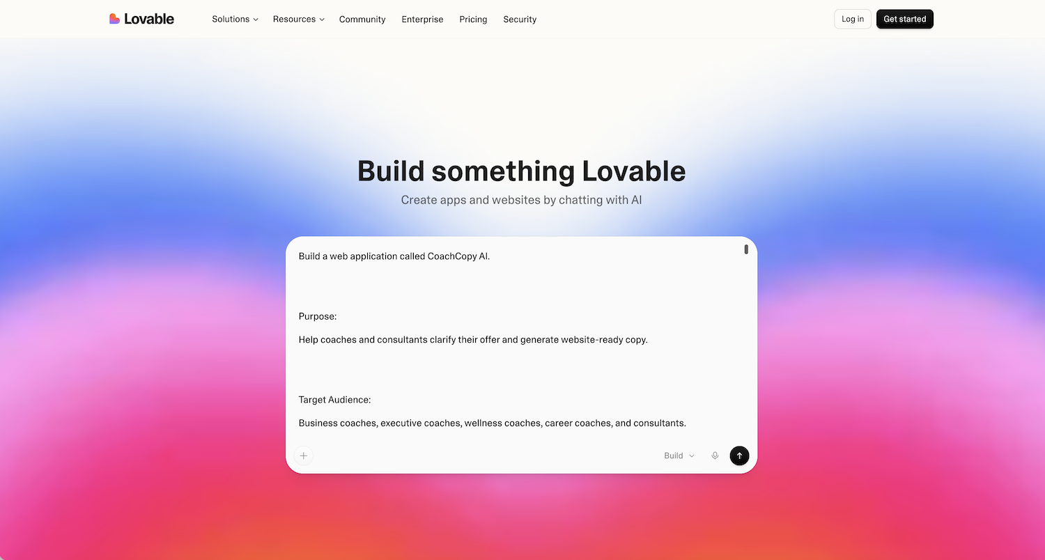 Lovable's landing page with an AI prompt