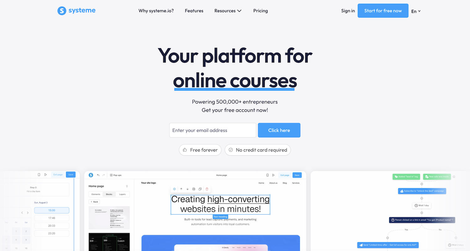 systeme's landing page