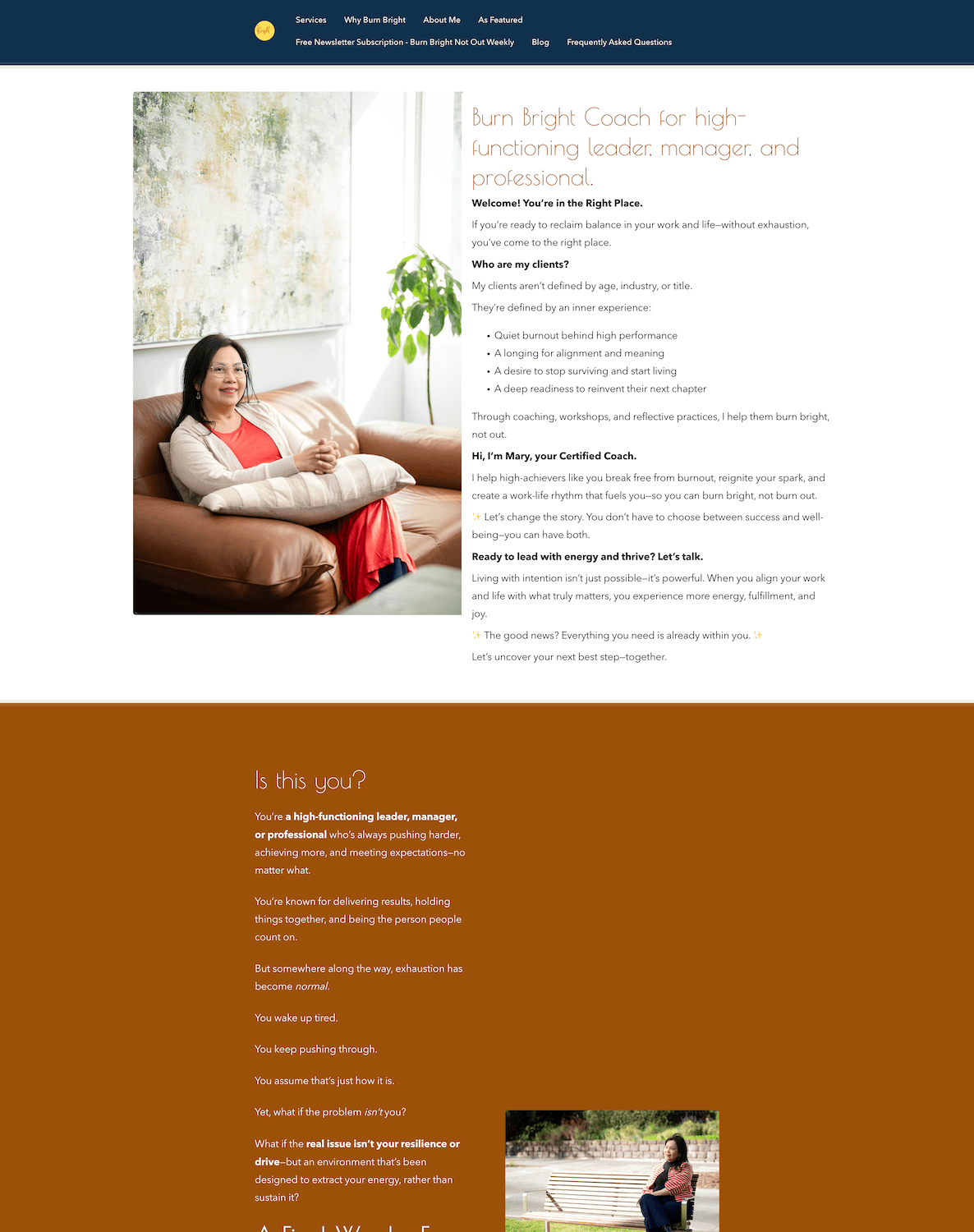 Mary's old website showing the homepage