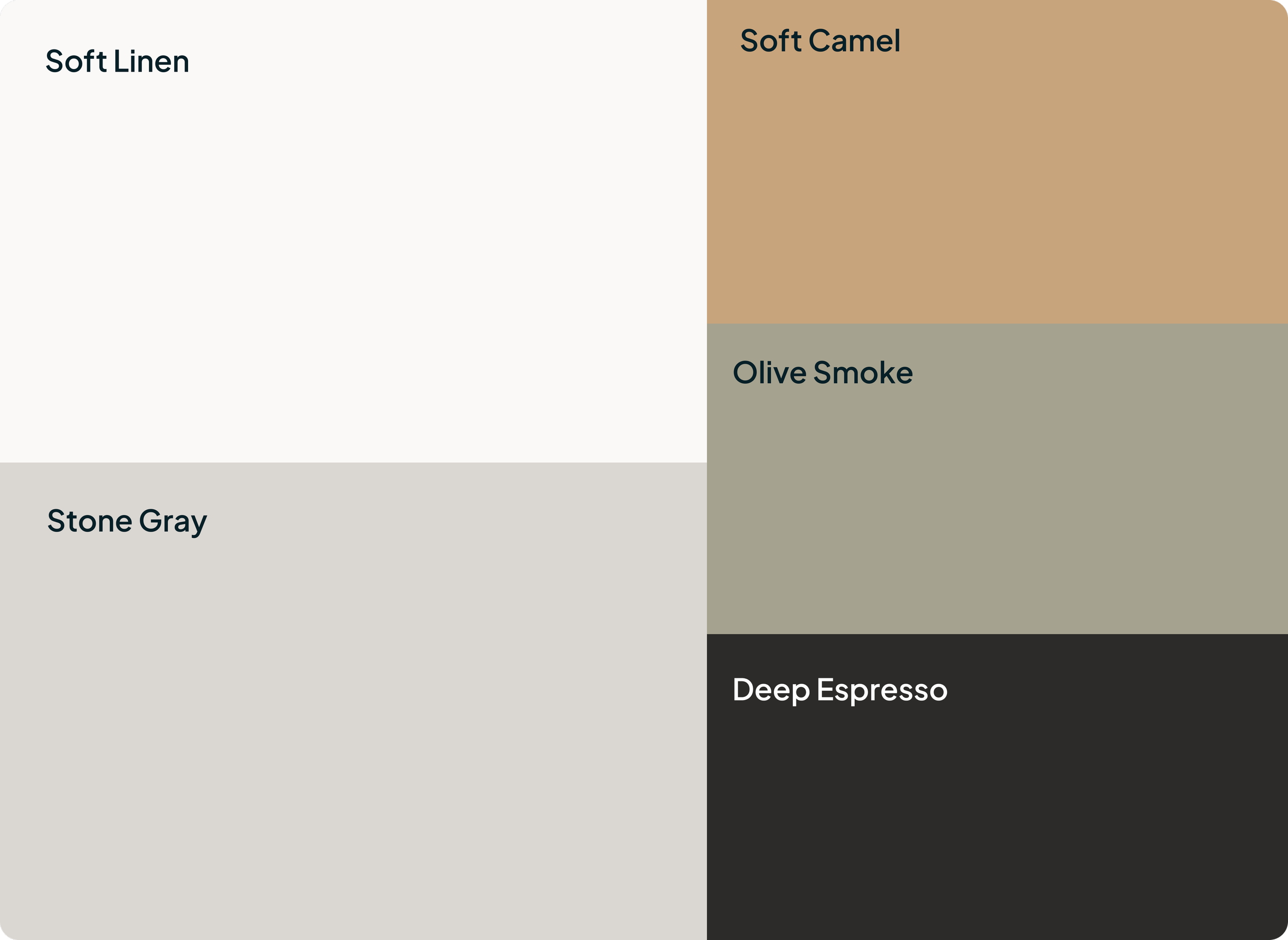 Color palette used for Moxie Theory's website, showing a range of natural, organic hues