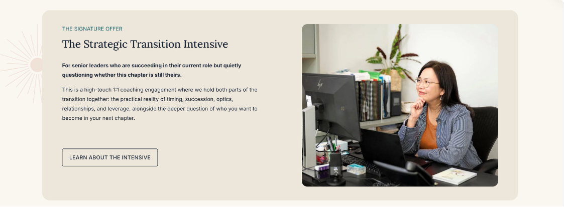 A snapshot of Mary's website showing the starburst custom graphic