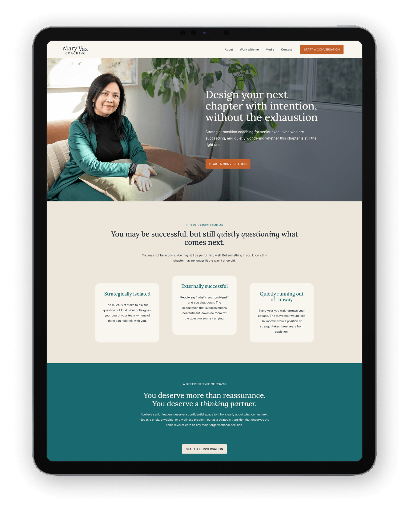 Mary's website homepage after the redesign