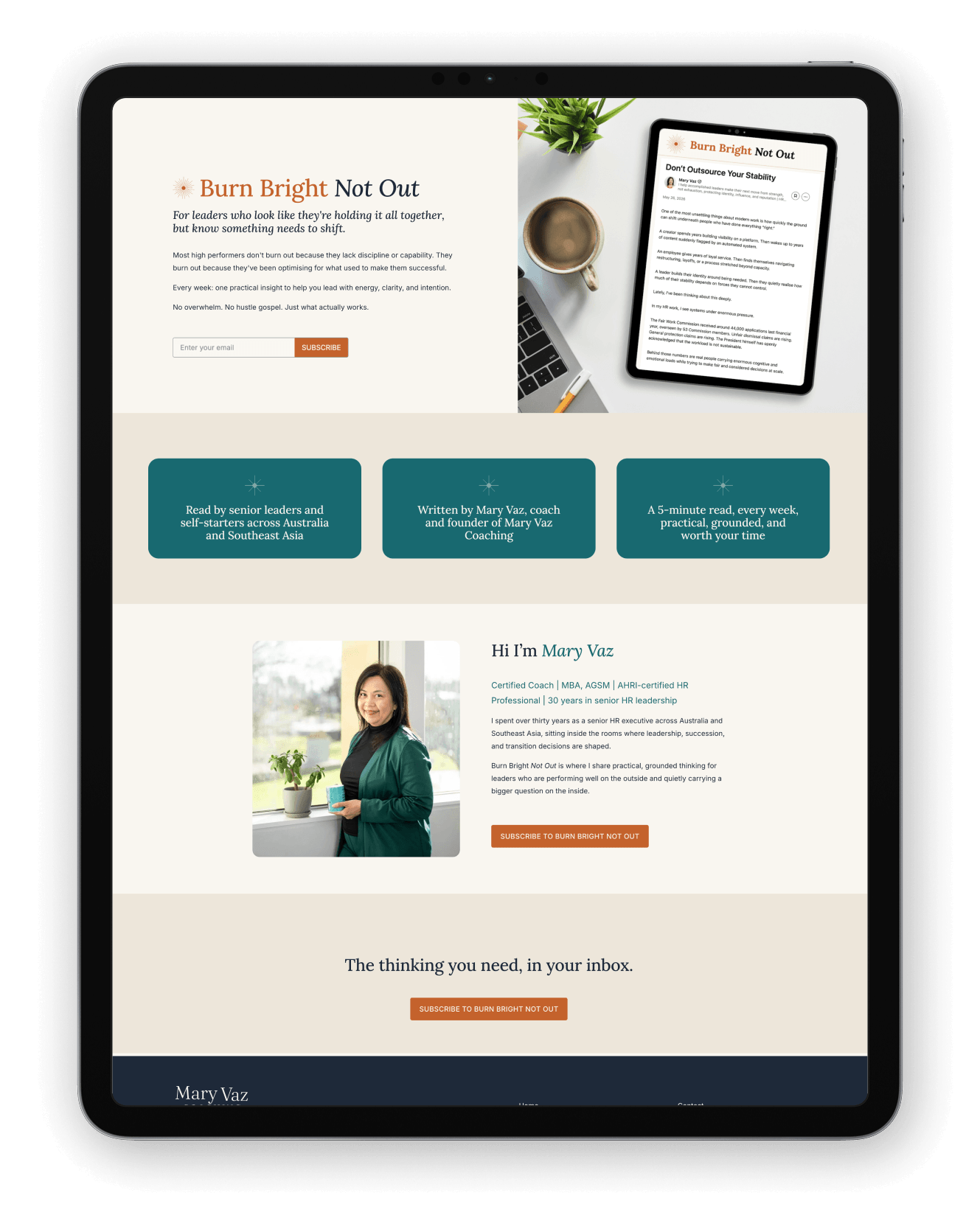 Mary's new newsletter landing page