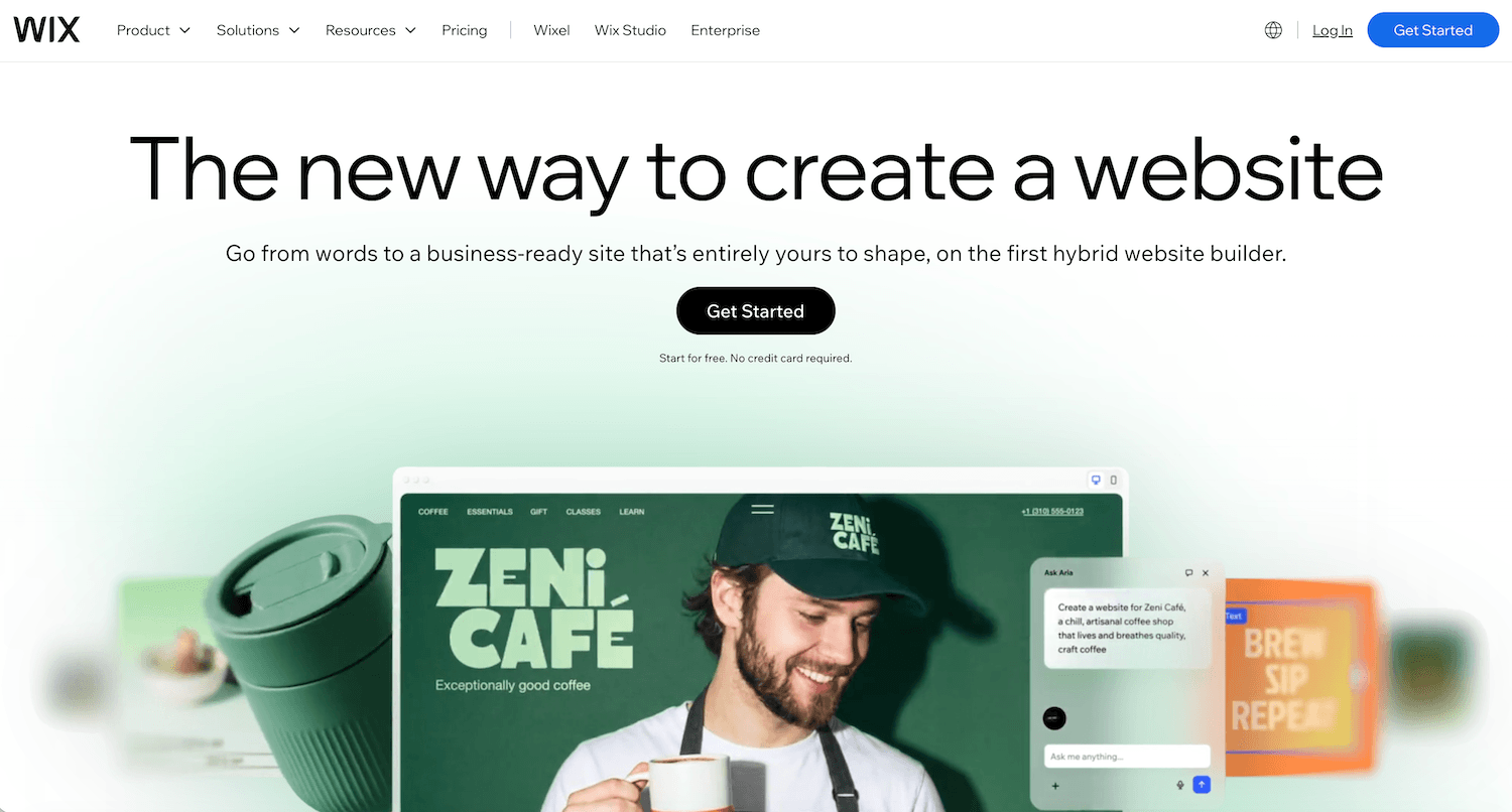Wix's landing page showing Wix's templates