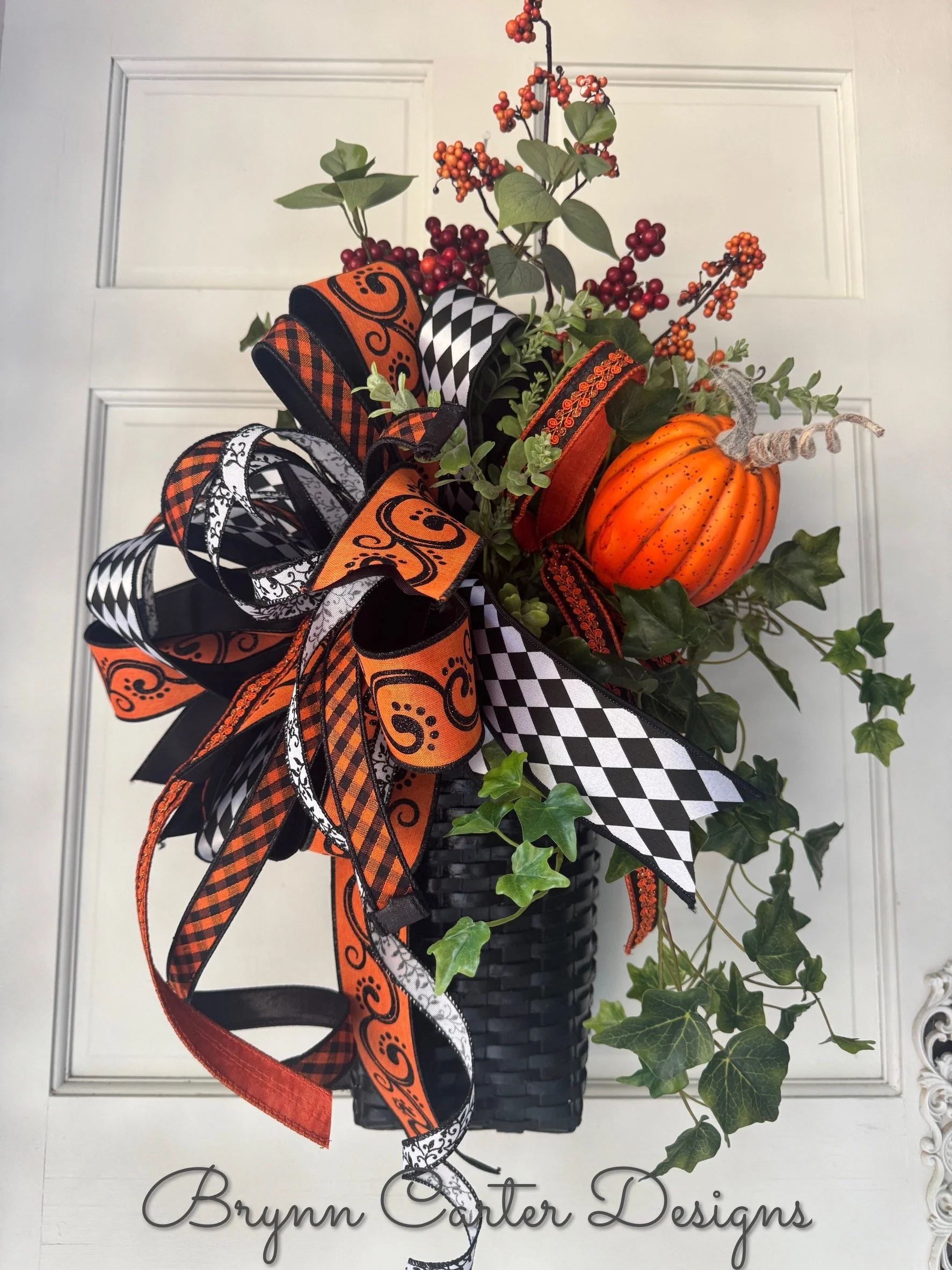 Fall/Halloween Door Basket with Designer Bow