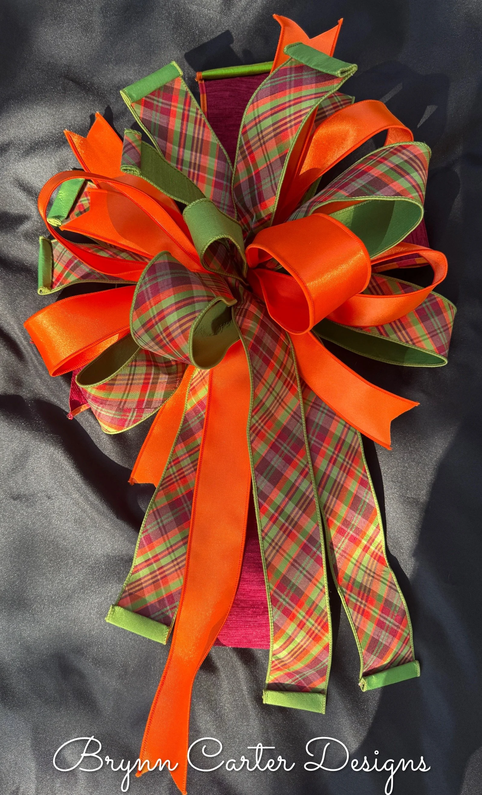 Designer Fall Cranberry/Orange Plaid Bow
