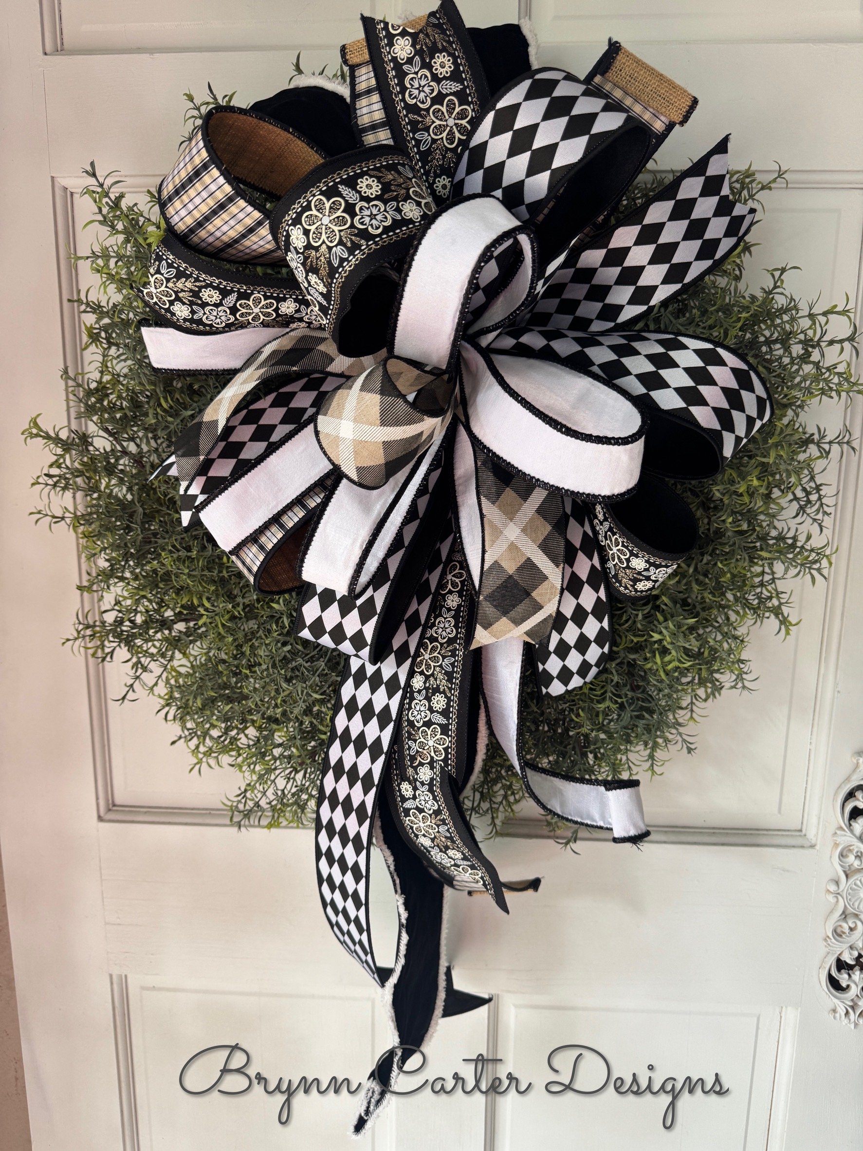 Designer Modern Farmhouse Fall Black, White, Tan Bow