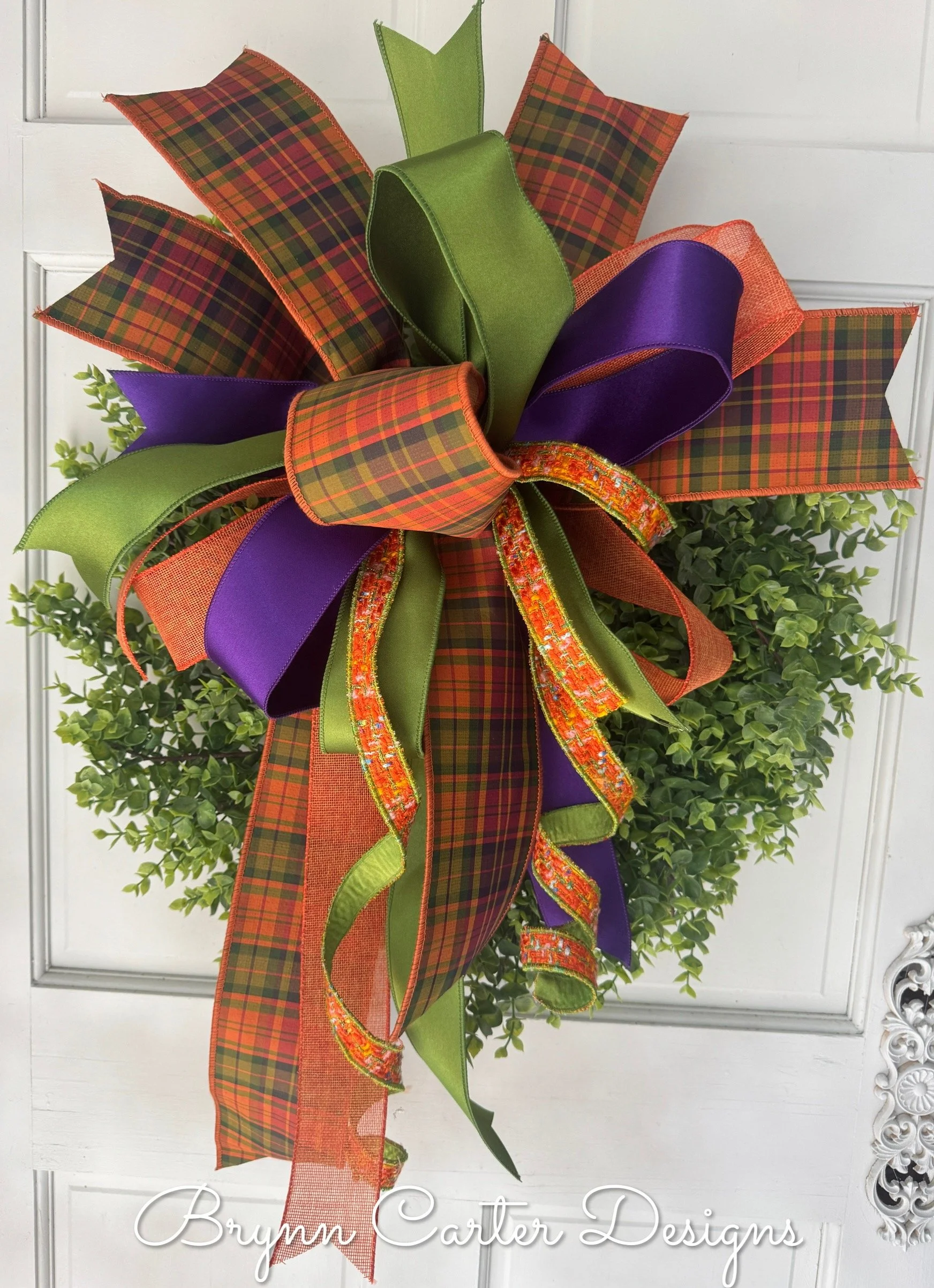 Designer Fall Orange Plaid Bow