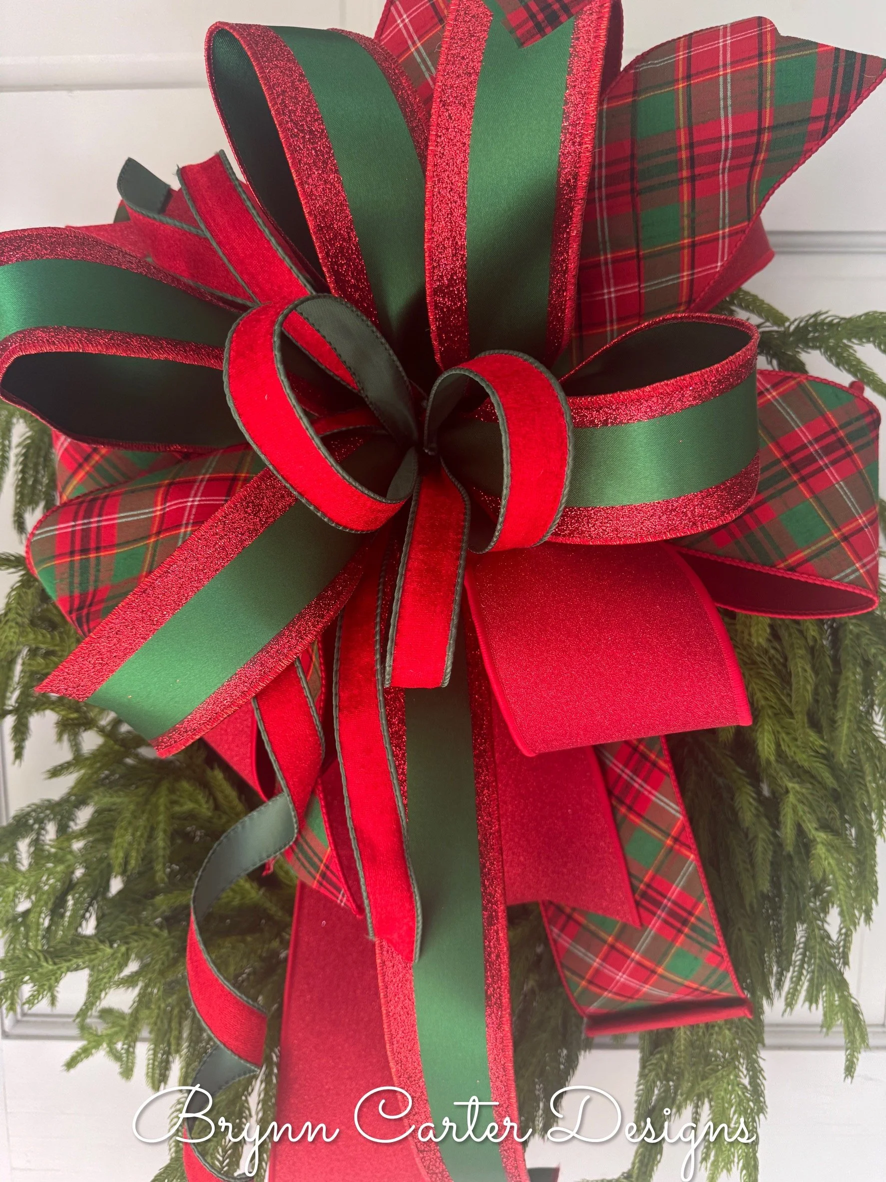 Designer Red Green Christmas Bow