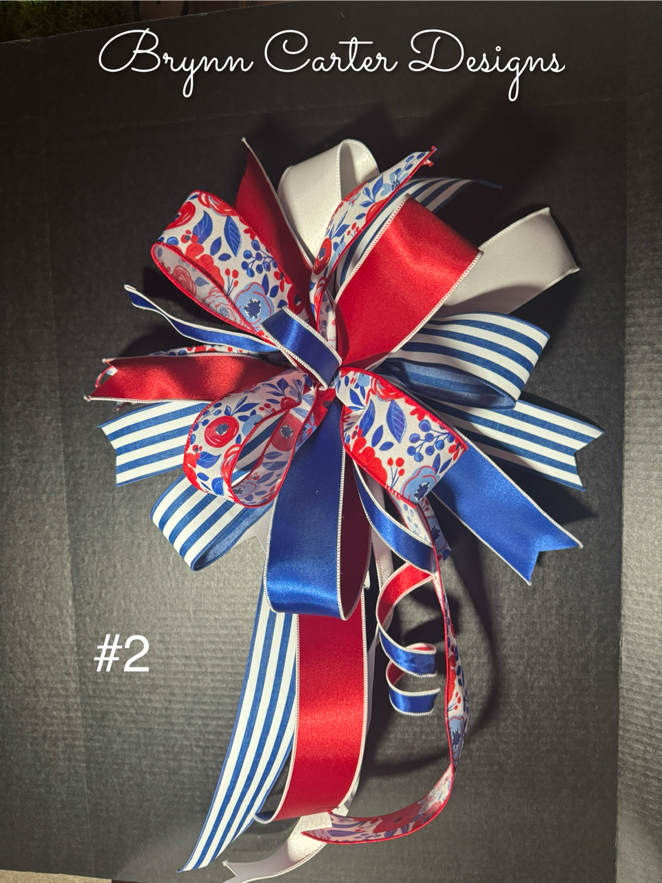 Patriotic Bold Blue/White Stripe with Red/White/Blue Floral Bow