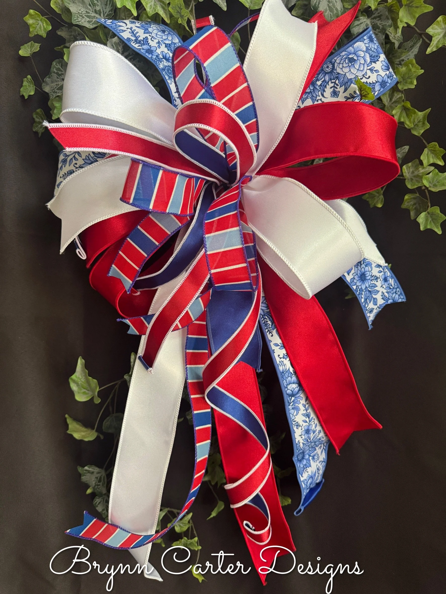 Patriotic Blue/Red Stripe with Blue Chinoiserie Bow