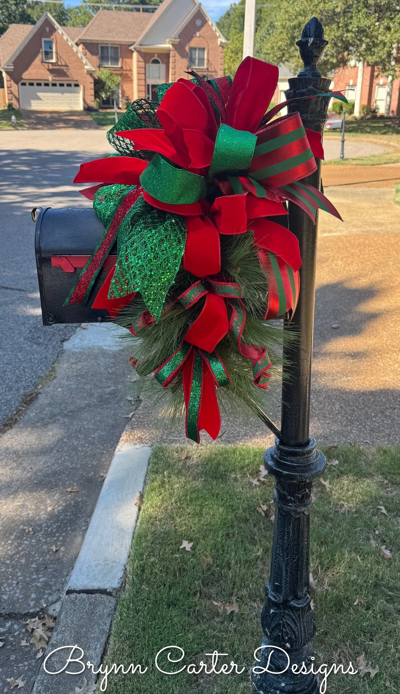 Addison Designer Red Green Christmas Mailbox Swag