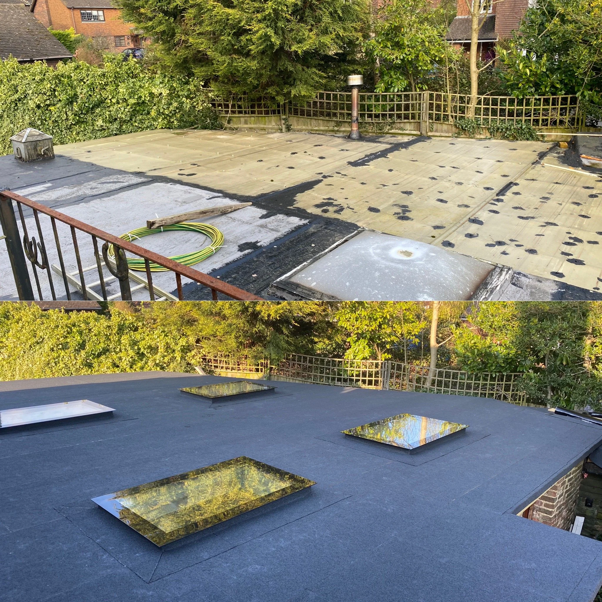 Full reroof with timber deck, 3 layer felt system, new roof lights installed 