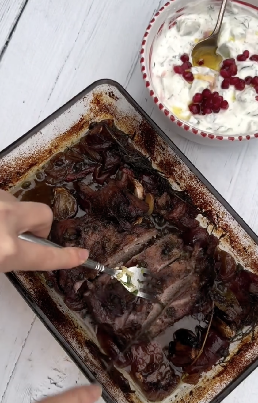 Slow-Roasted Lamb shoulder with Dates and Capers 