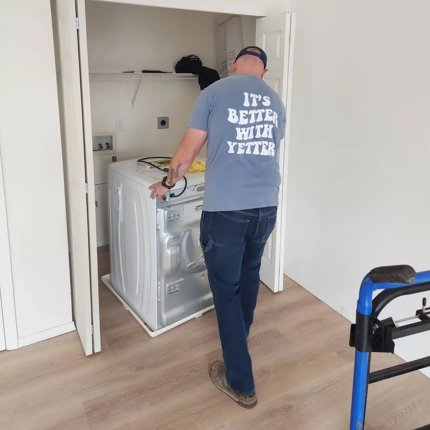 Removing dryer from laundry closet in poulsbo during full home cleanout