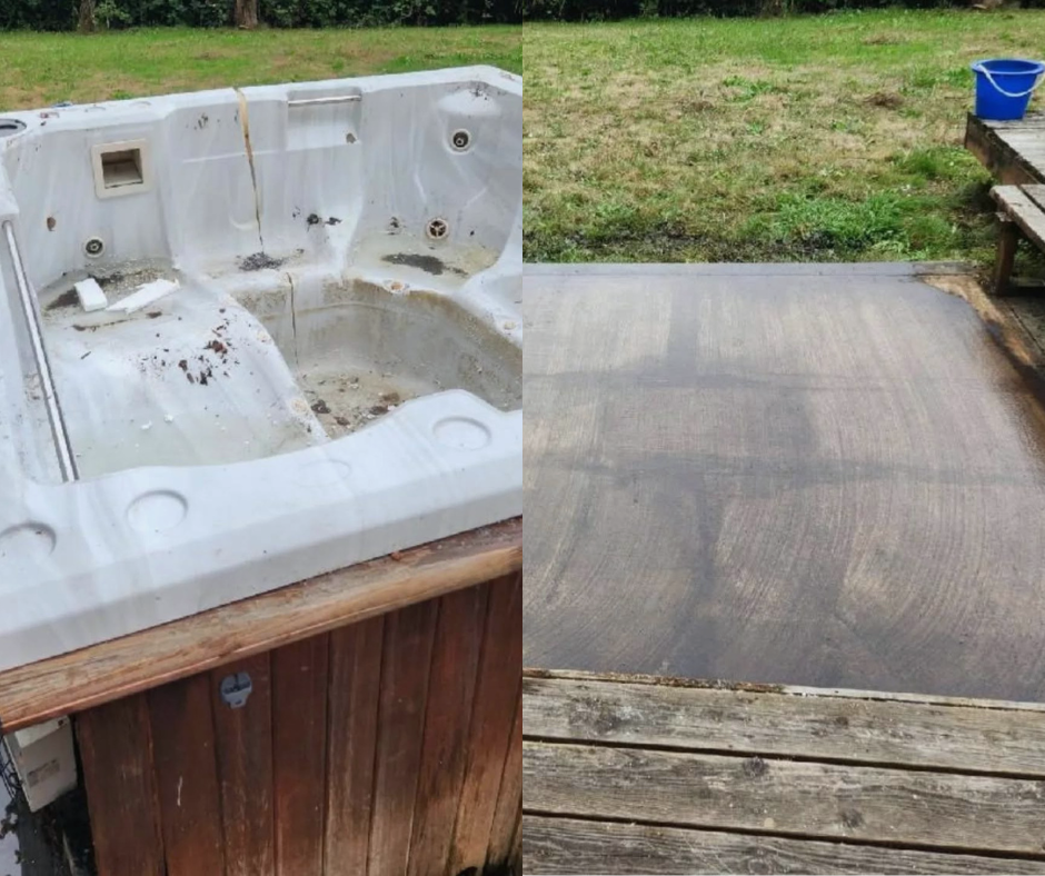 Before and after hot tub removal in backyard
