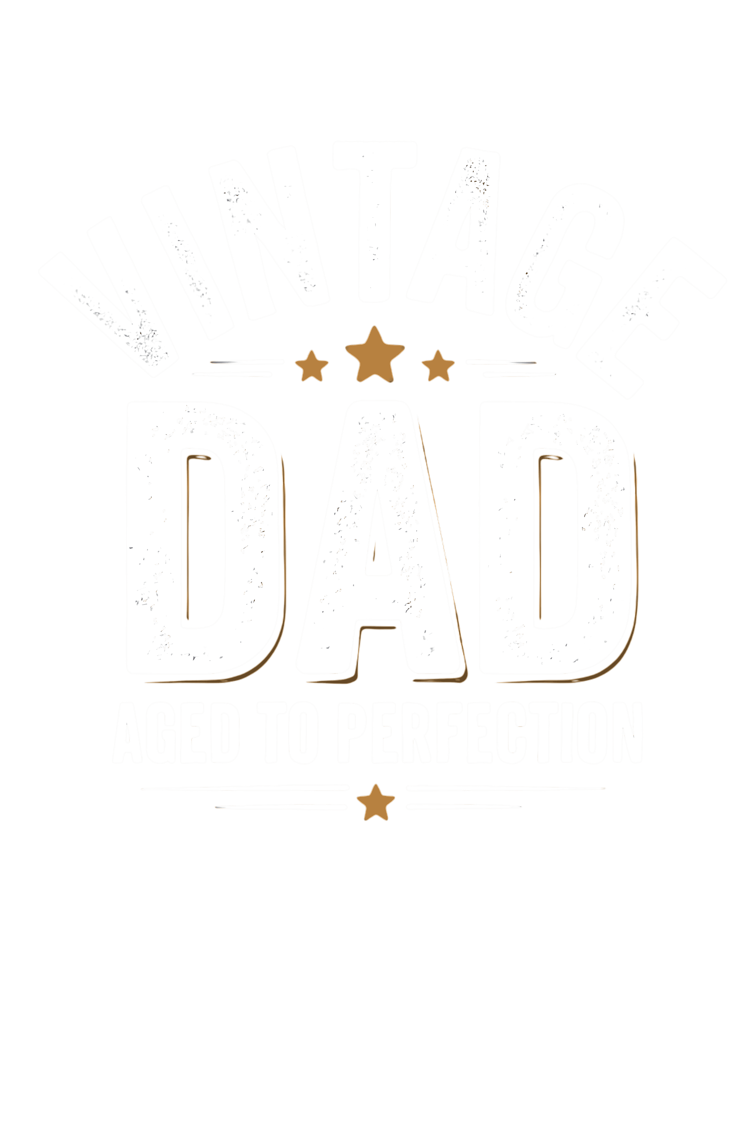 Close-up of black Vintage Dad T-shirt with distressed white and gold text