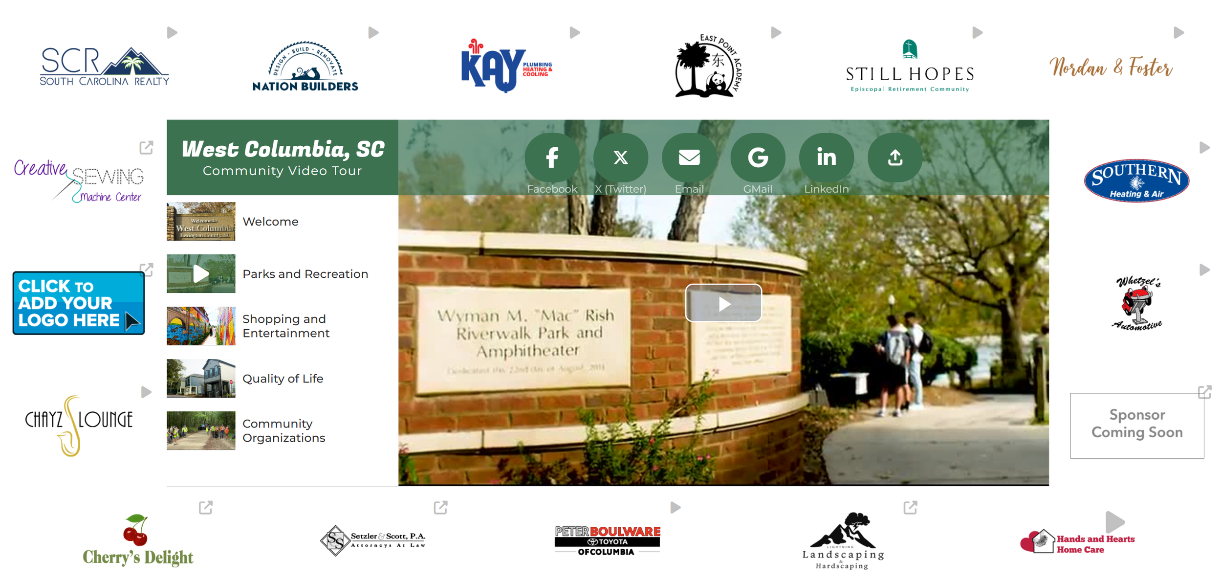 Lightning Landscaping sponsoring the West Columbia video tour website