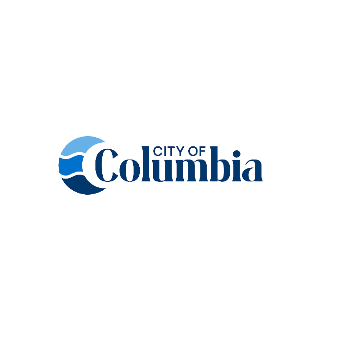 City of Columbia logo with a blue wave and text in blue and green.