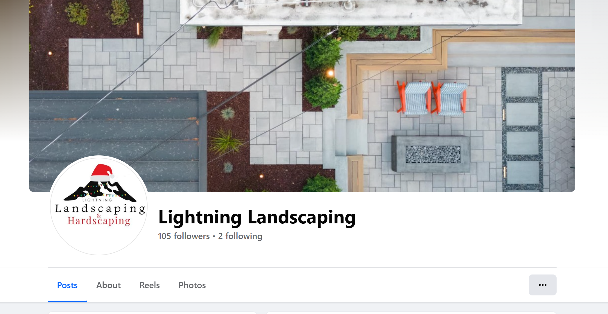 Screenshot showing facebook profile for lightning landscaping with 105 followers