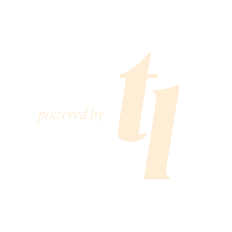 Black background with beige stylized text that says 'powered by' followed by large, lowercase 't' and 'i' characters.