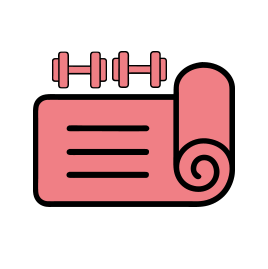 A rolled-up yoga mat with a pair of dumbbells on top.