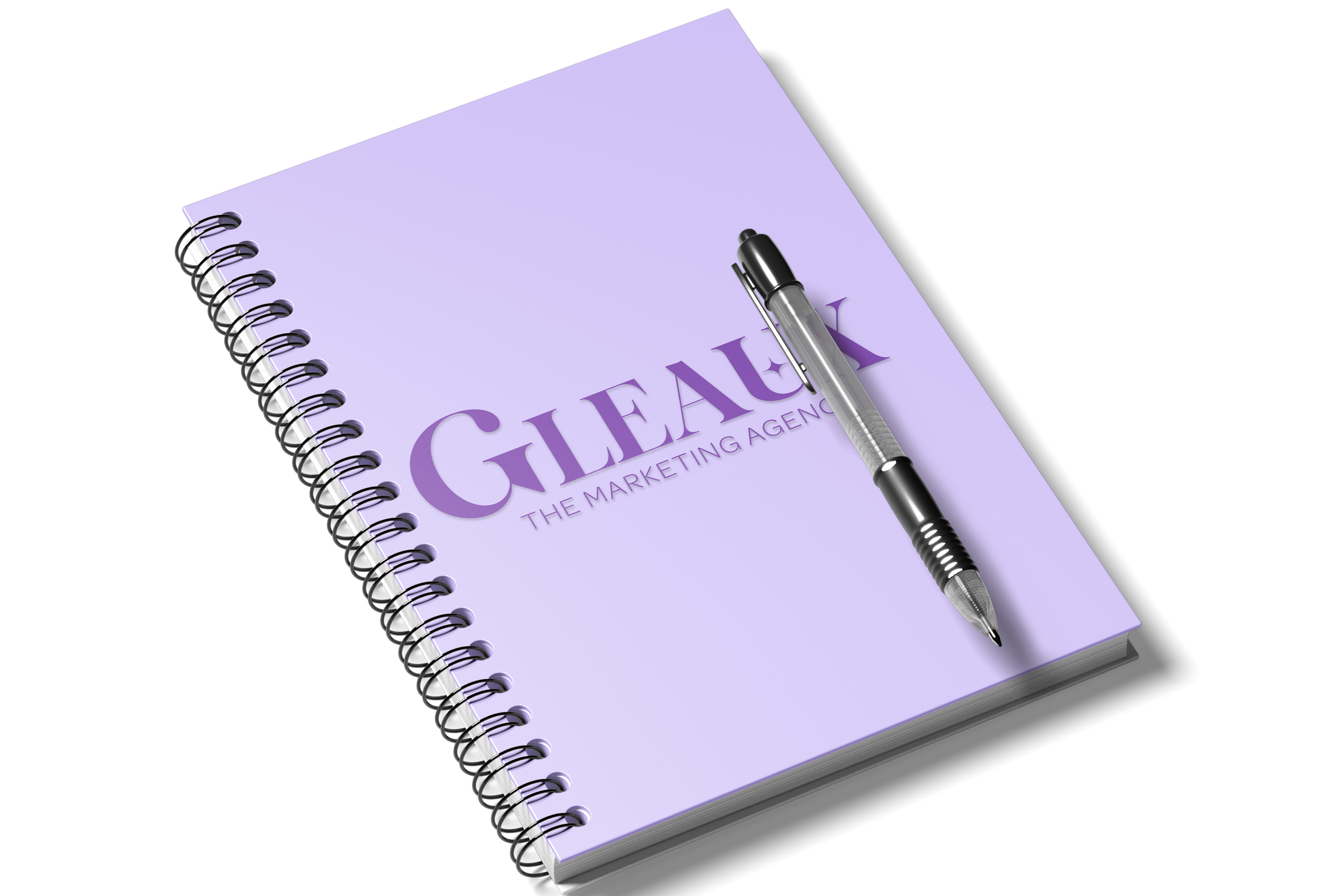 Purple Notebook with Gleaux Logo along with a black pen