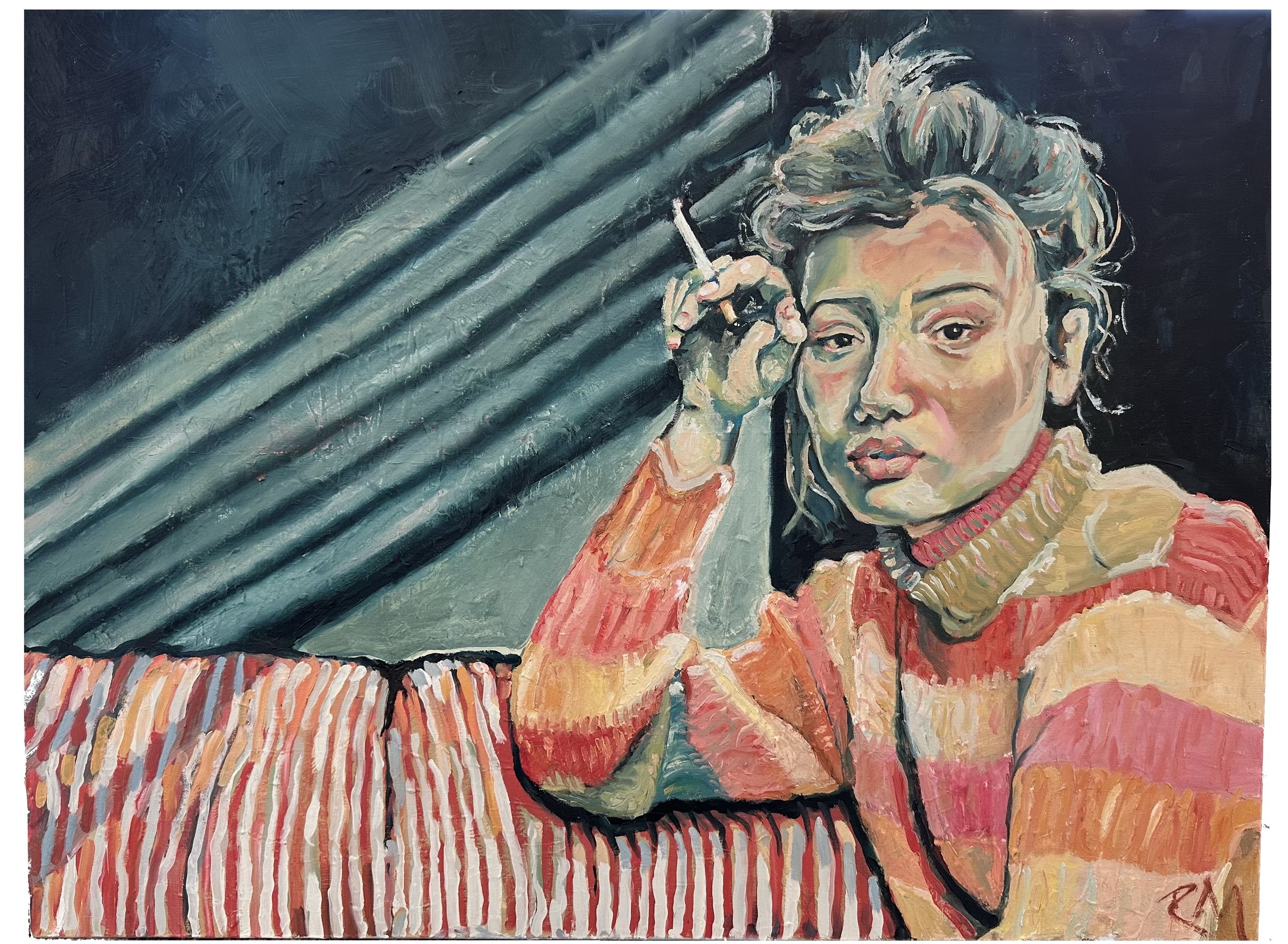 Rachel Mondshine, The Waiting Hour, 2025.
Oil on Canvas, 30 x 38”