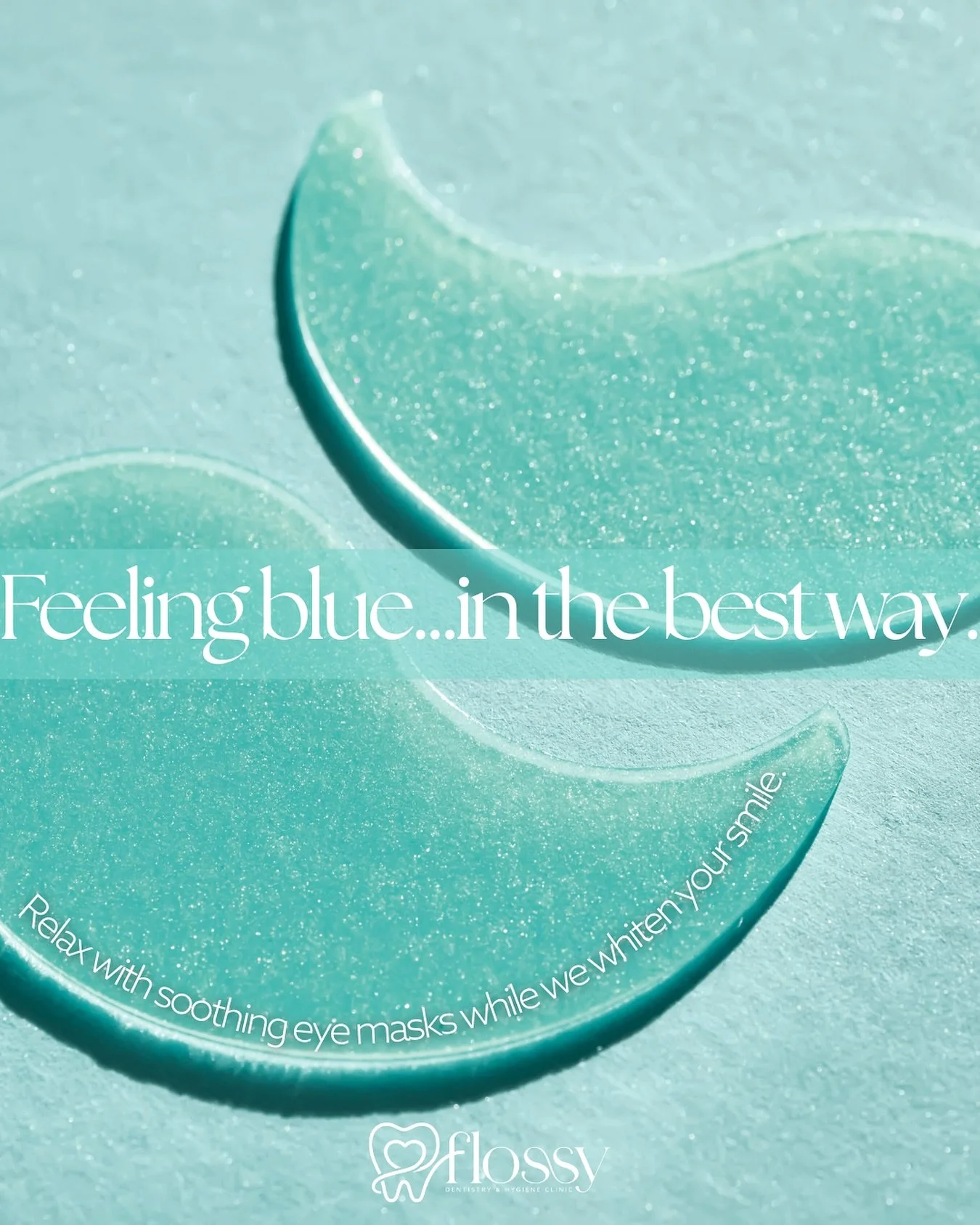 Flossy blue looks good on you. 🩵
While your smile brightens, our cooling eye masks help you relax and reset in the Glow Room. Book your teeth whitening session today. 

#teethwhitening #midtowntoronto